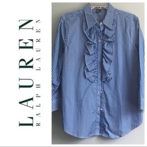 Lauren Ralph Lauren Striped Ruffle Shirt. Size L